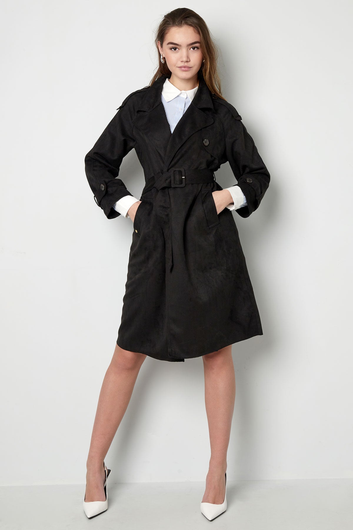 Klassieke trenchcoat suedine - groen S