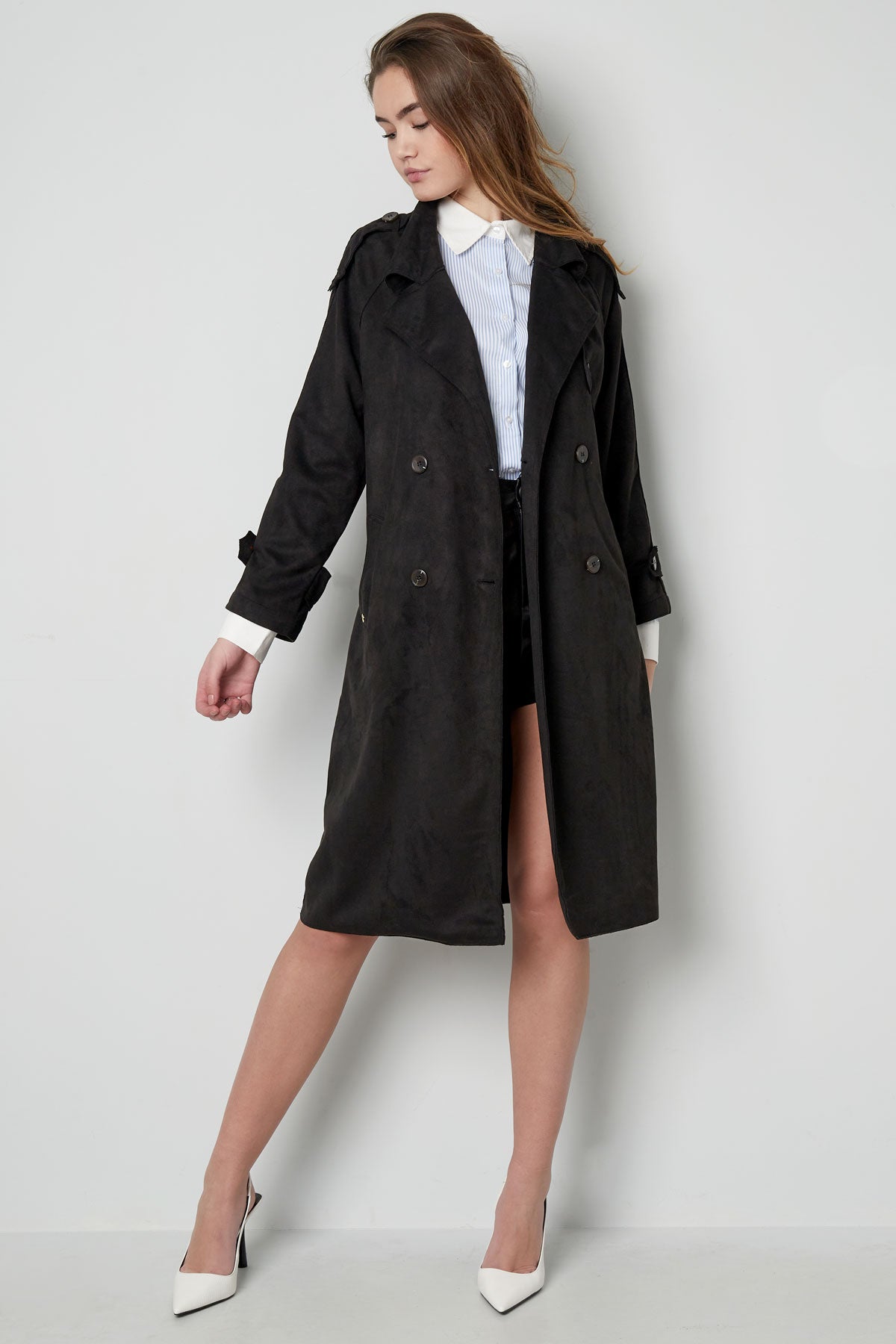 Klassieke trenchcoat suedine - groen S