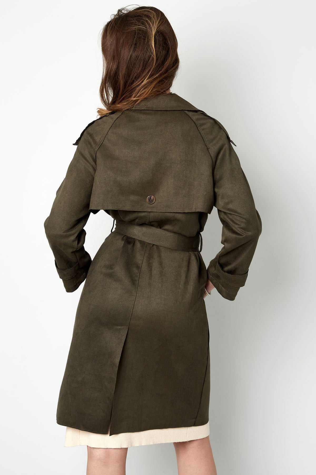 Klassieke trenchcoat suedine - groen S