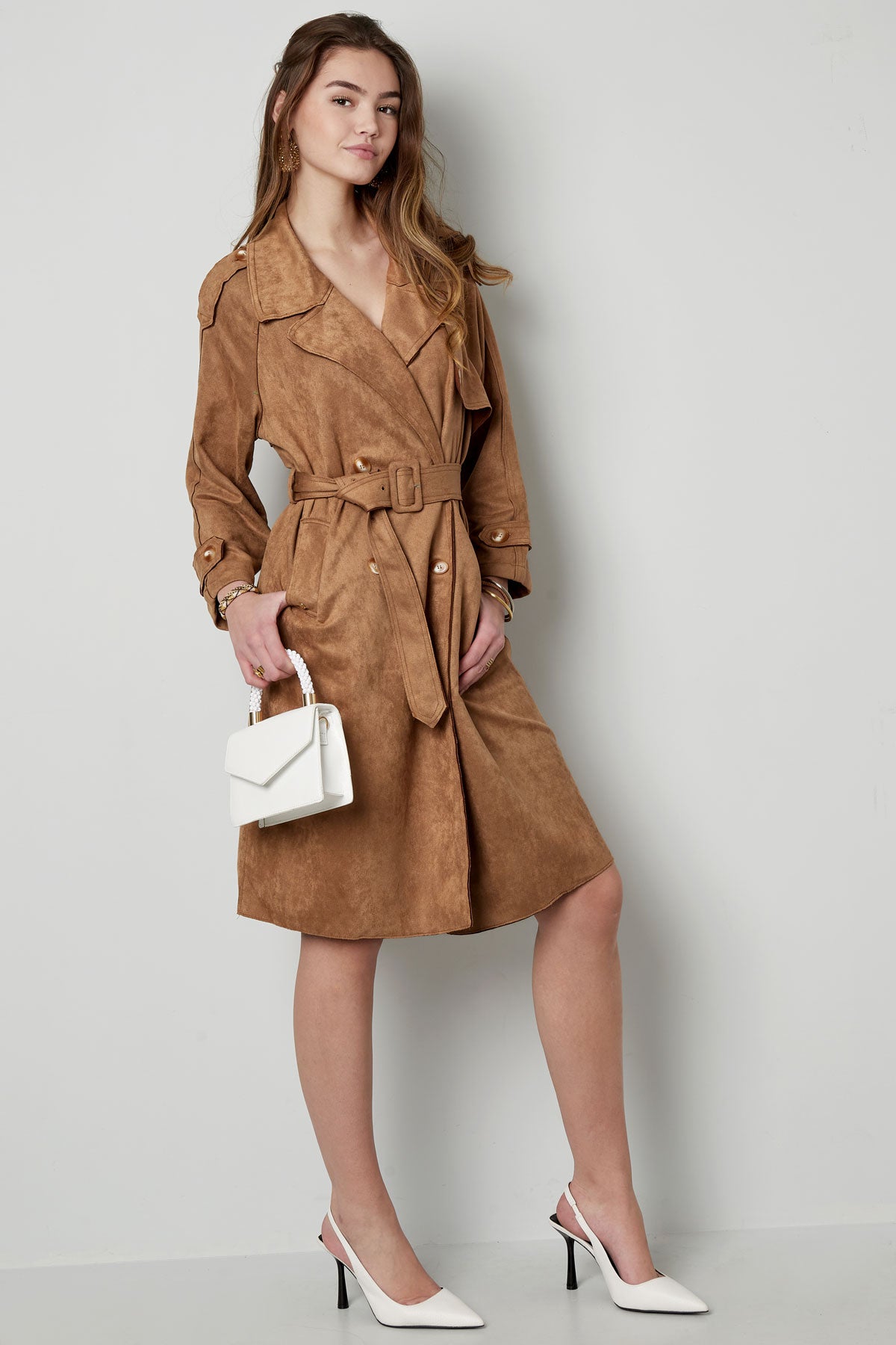 Klassieke trenchcoat suedine - groen S