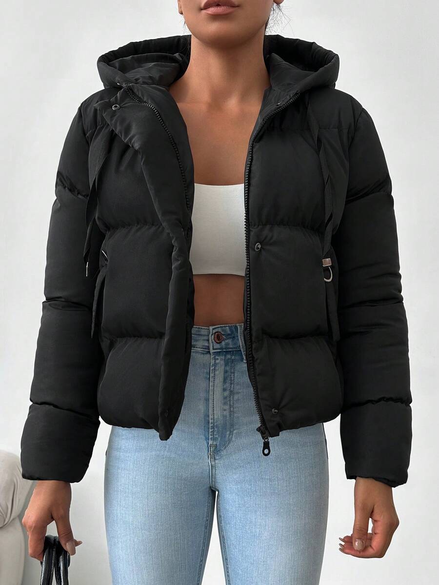 Veste doublée à capuche et fermeture éclair avec cordon de serrage