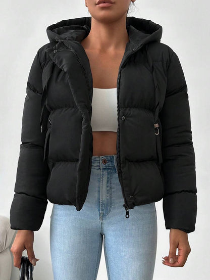 Veste doublée à capuche et fermeture éclair avec cordon de serrage