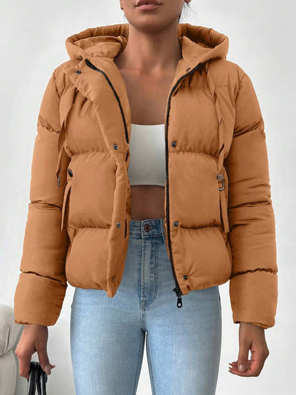 Veste doublée à capuche et fermeture éclair avec cordon de serrage