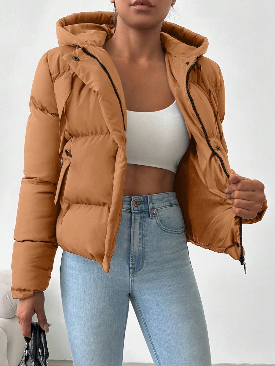 Veste doublée à capuche et fermeture éclair avec cordon de serrage