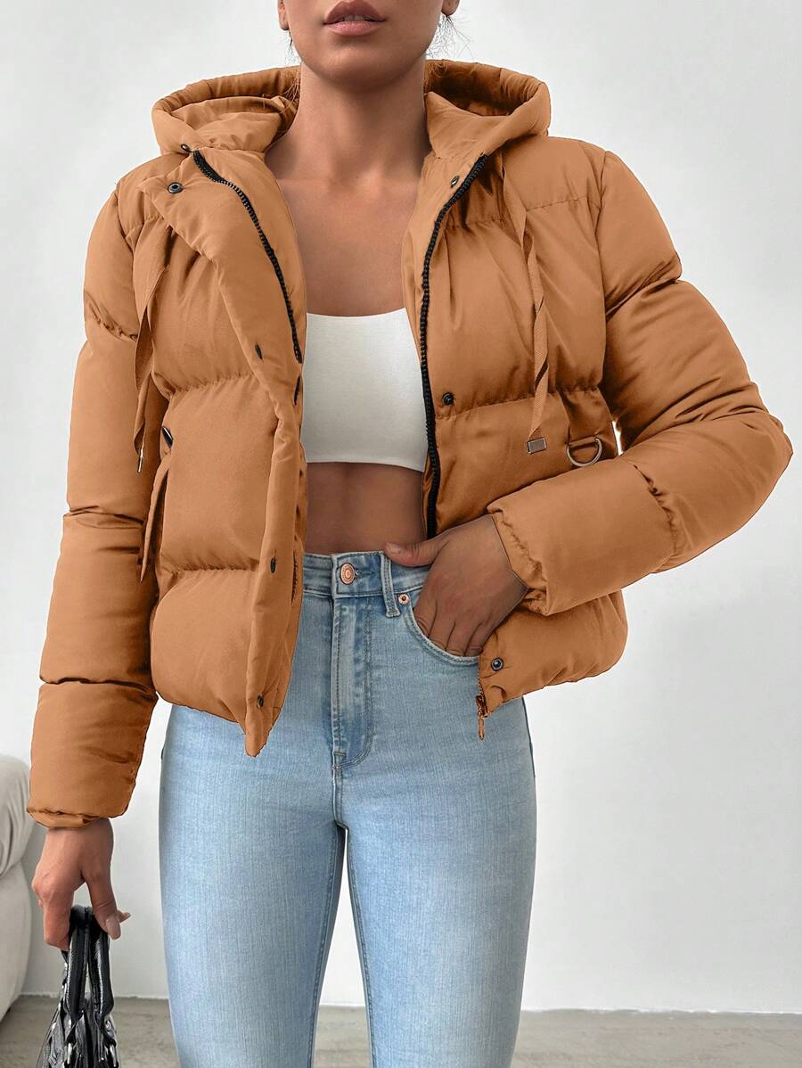 Veste doublée à capuche et fermeture éclair avec cordon de serrage