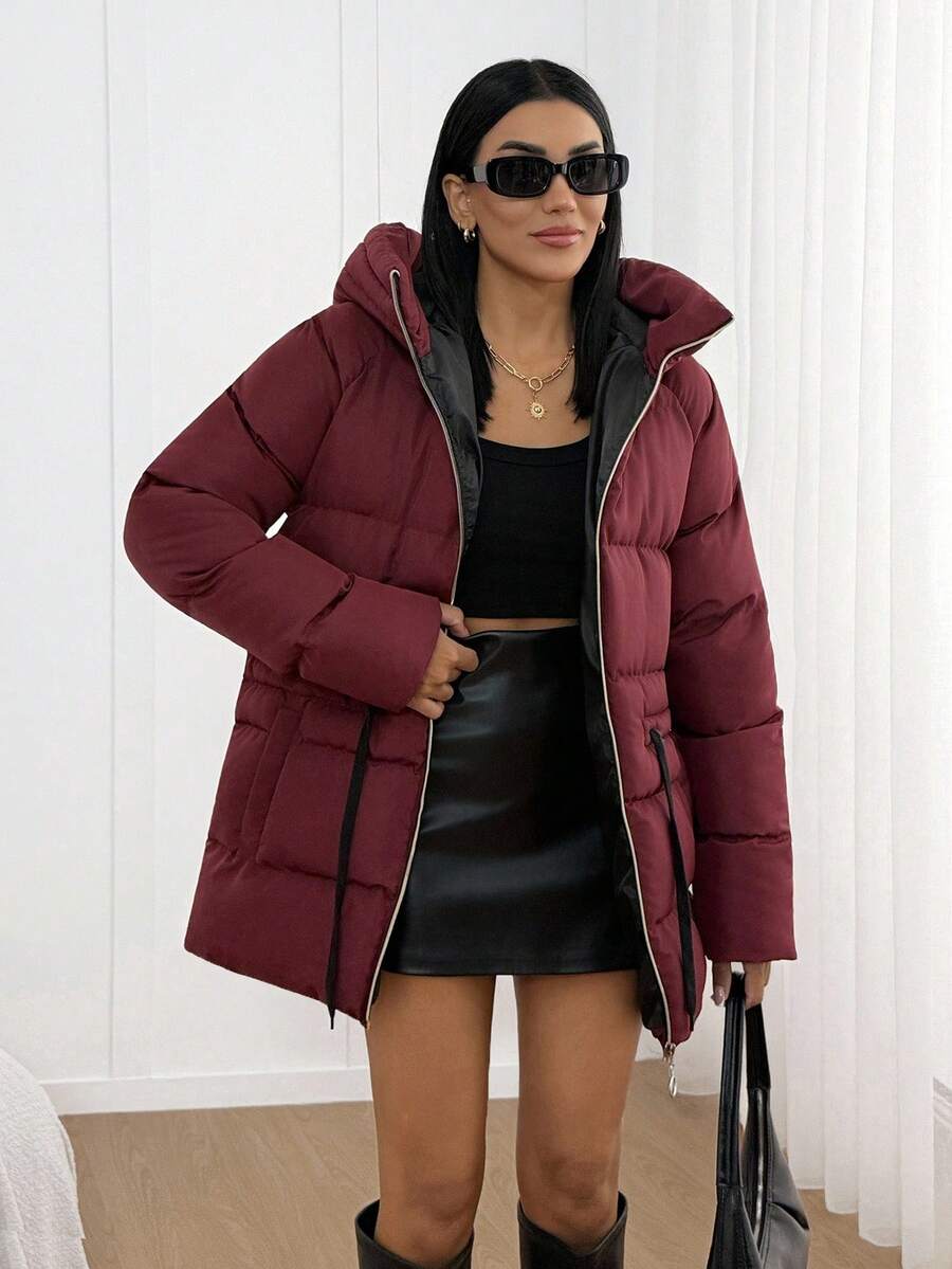 Veste doublée à capuche et fermeture éclair avec cordon de serrage