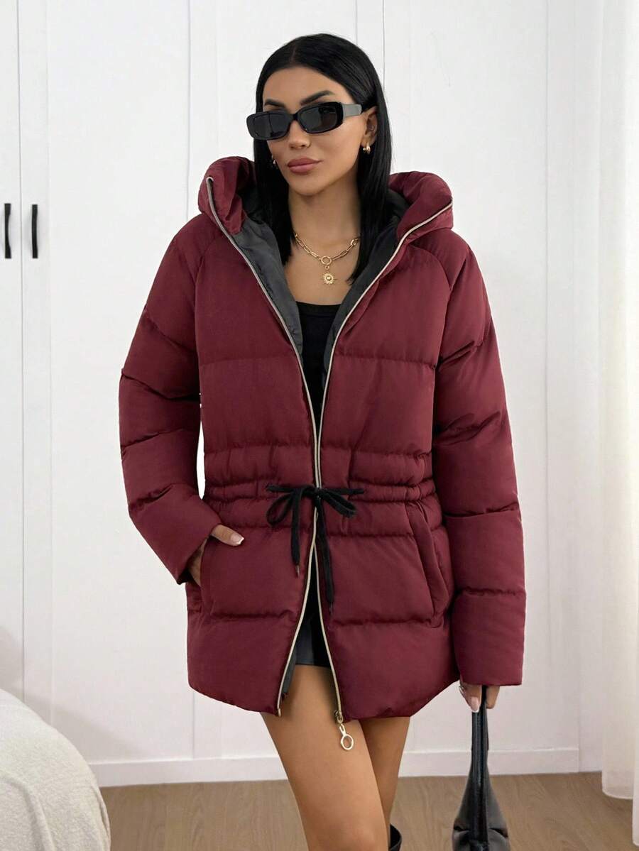 Veste doublée à capuche et fermeture éclair avec cordon de serrage