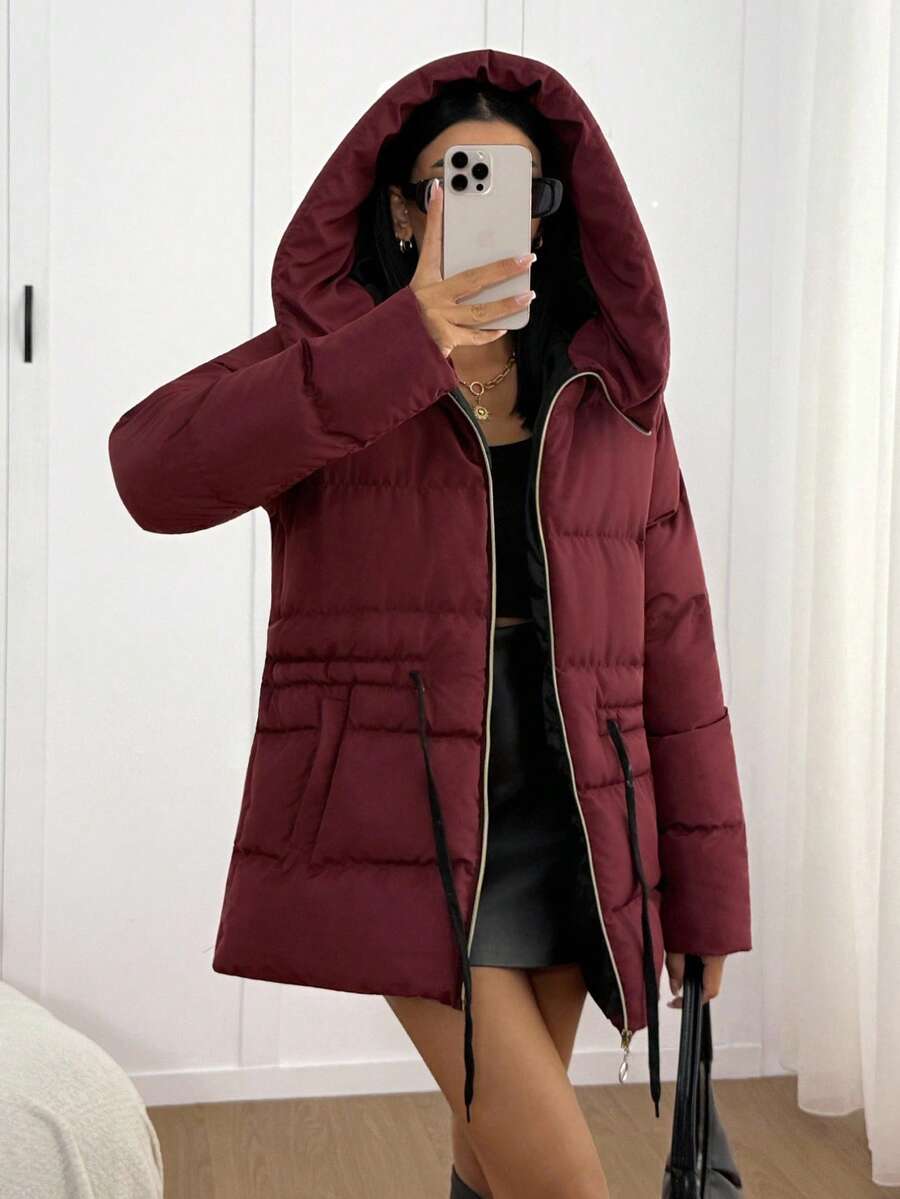 Veste doublée à capuche et fermeture éclair avec cordon de serrage