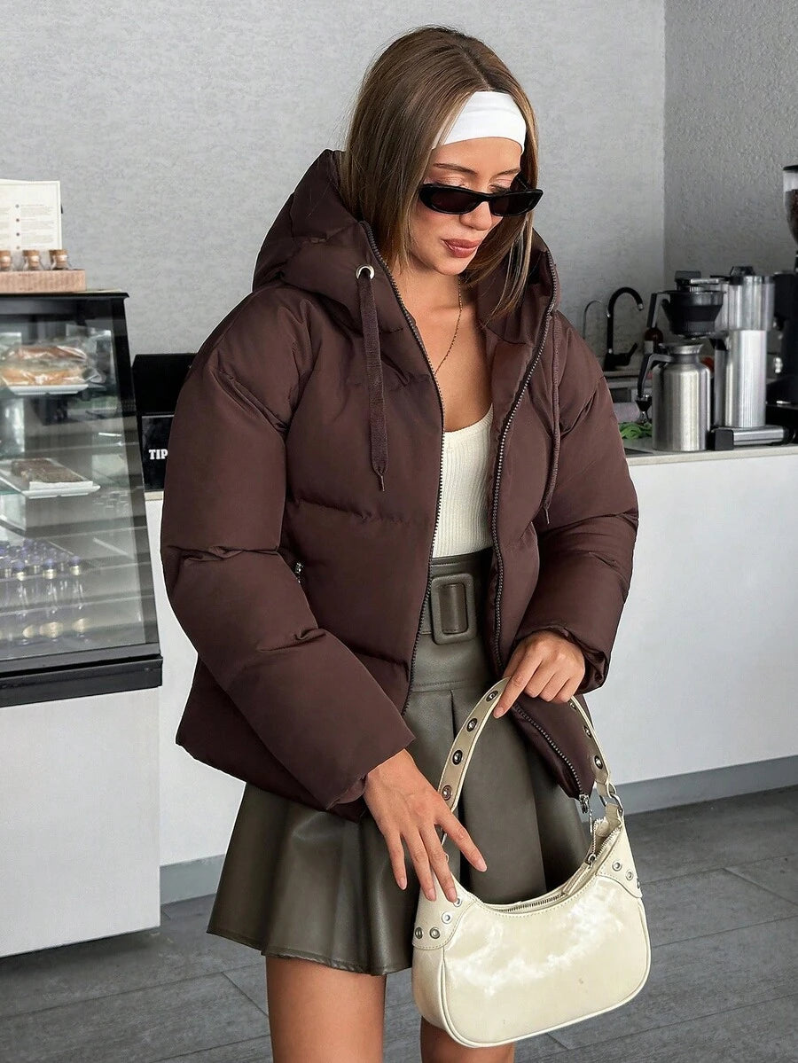 Veste doublée à capuche et fermeture éclair avec cordon de serrage