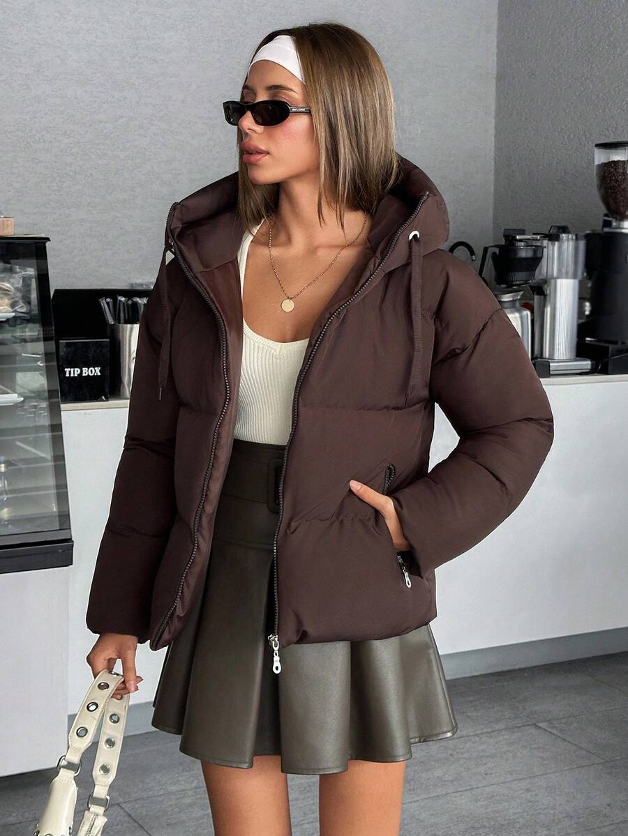 Veste doublée à capuche et fermeture éclair avec cordon de serrage