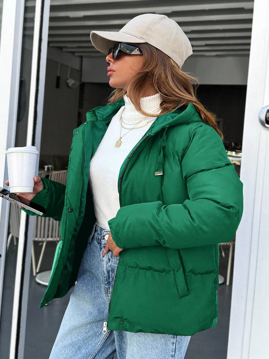 Veste doublée à capuche et fermeture éclair avec cordon de serrage