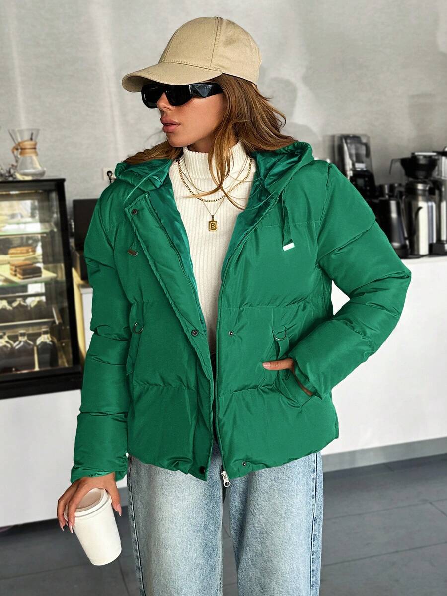 Veste doublée à capuche et fermeture éclair avec cordon de serrage