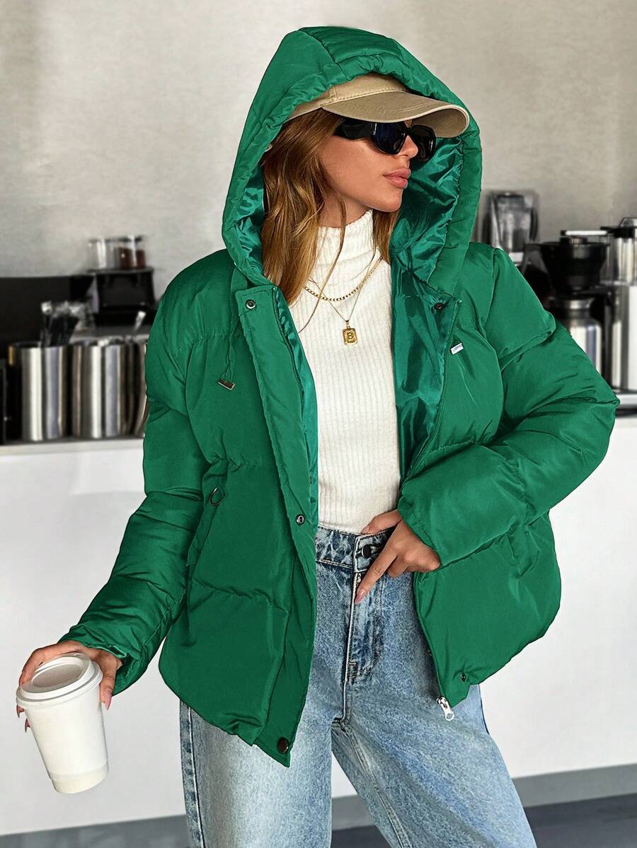 Veste doublée à capuche et fermeture éclair avec cordon de serrage