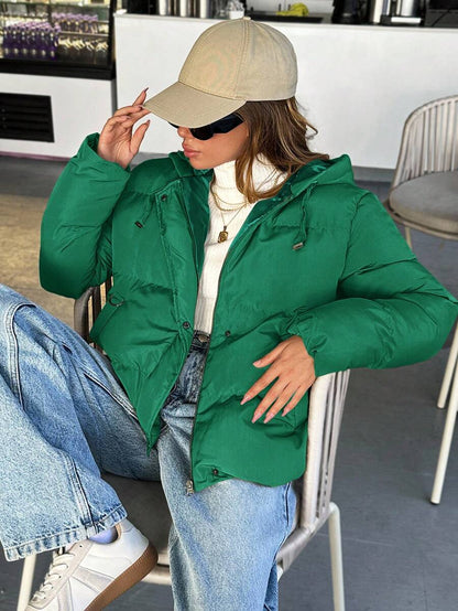 Veste doublée à capuche et fermeture éclair avec cordon de serrage