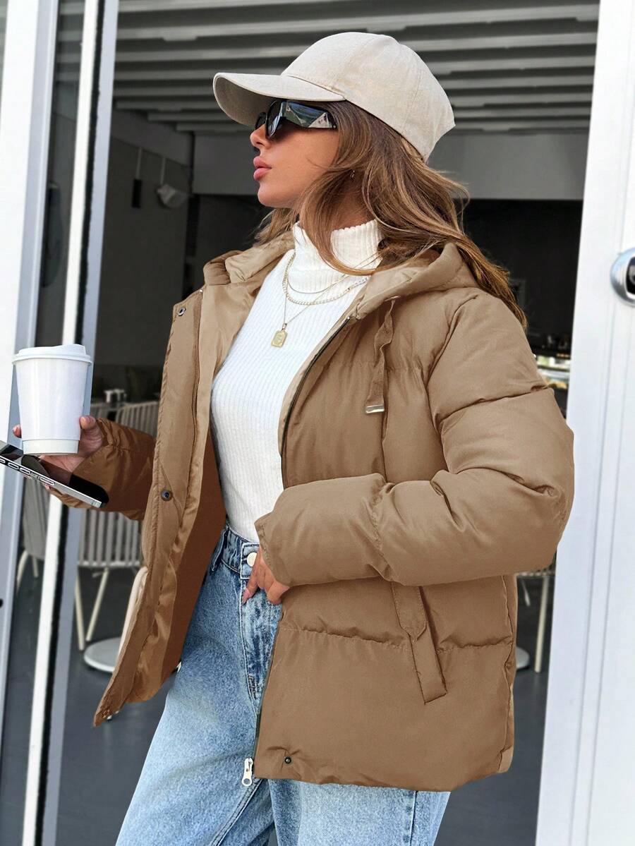 Veste doublée à capuche et fermeture éclair avec cordon de serrage