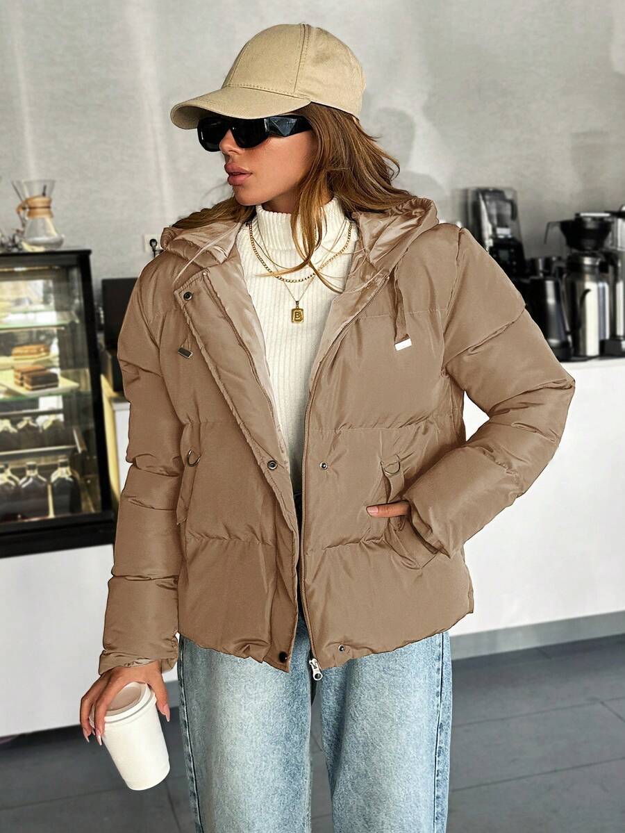 Veste doublée à capuche et fermeture éclair avec cordon de serrage