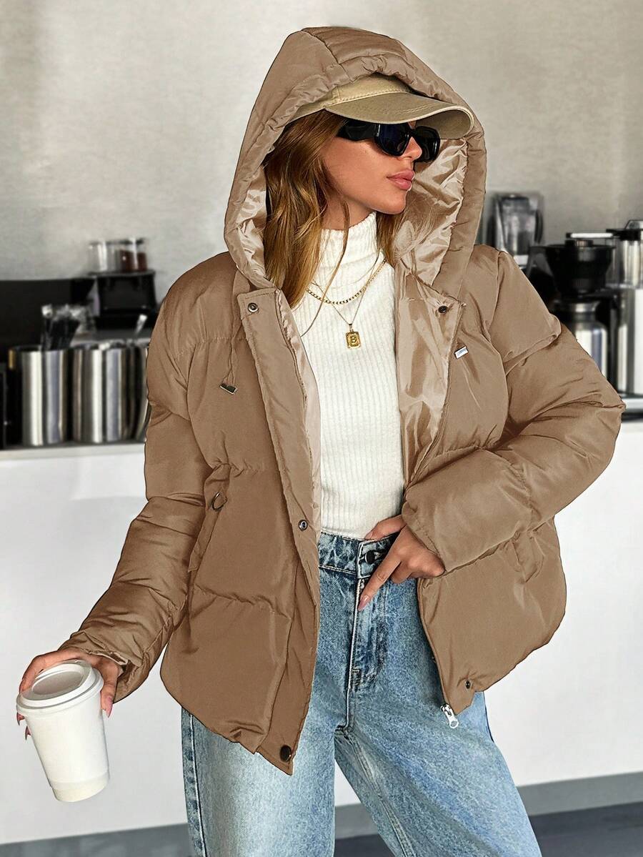 Veste doublée à capuche et fermeture éclair avec cordon de serrage