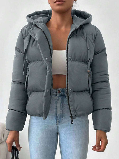 Veste doublée à capuche et fermeture éclair avec cordon de serrage