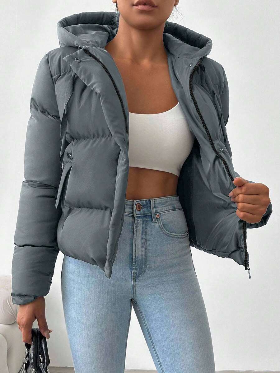 Veste doublée à capuche et fermeture éclair avec cordon de serrage