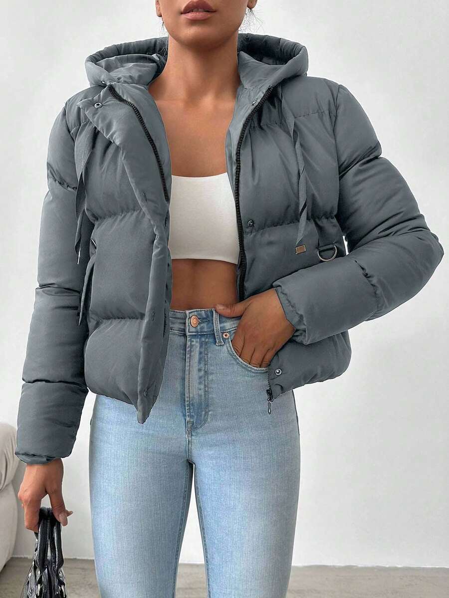 Veste doublée à capuche et fermeture éclair avec cordon de serrage