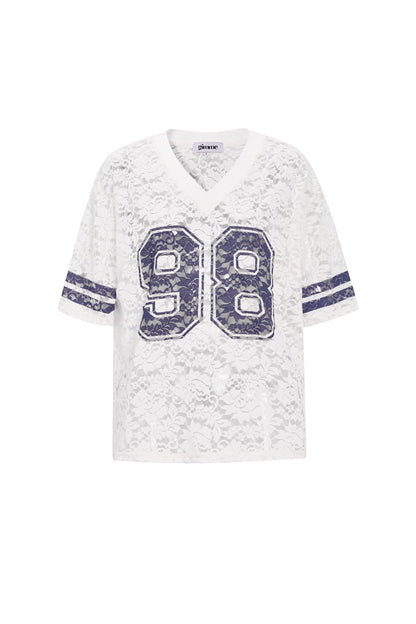 V-hals kant Amerikaans T-shirt